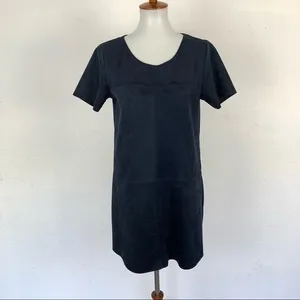 Altar'd State Black Faux Suede Short Sleeve Shift Dress Boho Chic‎ Minimalist M thumbnail 6