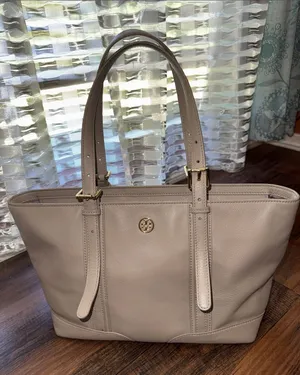 Tory Burch gray Pebbled Leather Tote with Gold Logo thumbnail 1