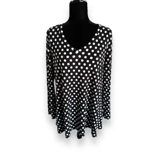 PopYoung Womens Top Sz L Black White V-Neck Long Sleeve Soft Knit NEW‎ thumbnail 2