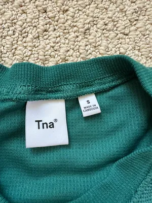 TNA Aritzia Green Long Sleeve Top Crop Waffle S thumbnail 2