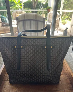 Fossil Monogram Tote Bag Brown Black Signature Logo Print‎ Shoulder Bag Large thumbnail 1
