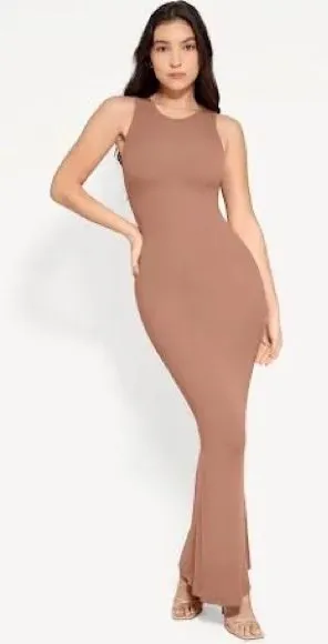 Popilush Built In Shapewear Modal Maxi Dress Light Brown L NWT Body Shaper thumbnail 1