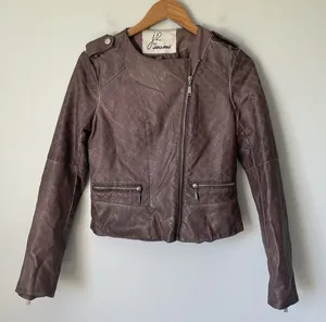 J2 by JouJou Vintage y2k 2000's Moto Jacket Brown Cropped Faux Leather Size XS thumbnail 1