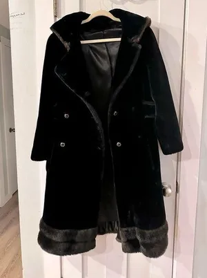 Faux fur black knee length coat. Size S/M thumbnail 1