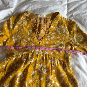 Madewell 100% Silk Assam Floral Lace-Up 3/4 Sleeve Mustard Yellow‎ Boho Western thumbnail 9