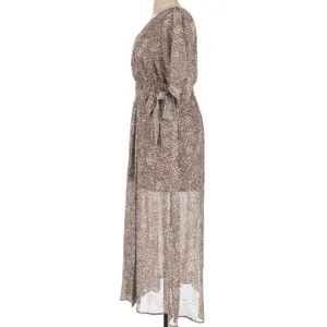 ANRABESS NWT XL Brown/White Floral Chiffon V-Neck Tie Waist Maxi Dress thumbnail 4