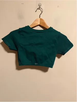 SET Active Ribbed Green Crop Top T-Shirt- Size Small thumbnail 2
