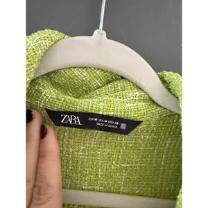 Zara Women Lime Green Textured Tweed Sleeveless Peplum Button Down Tunic Top M thumbnail 3