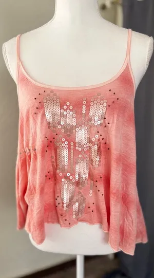 Decree Pink Tie Dye Sequin‎ Tank Top Low Back Cami Med y2k thumbnail 1