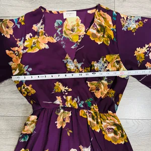 Everly Women Purple Floral V-Neck Side Slit Maxi Dress Size S‎ thumbnail 8