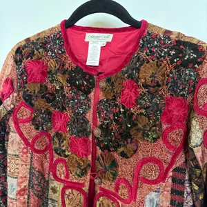 Velvet Red Jacket Witch Patchwork Medieval Bohemian Tapestry Ren Faire Medium thumbnail 2