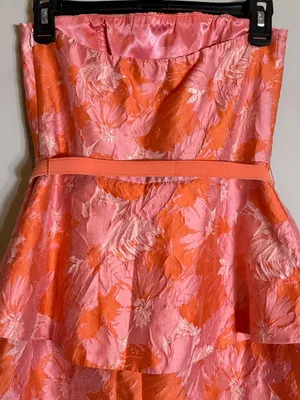 Eva Franco Strapless Peplum Floral Jacquard Dress Women's 2 Pink Orange Cocktail thumbnail 10