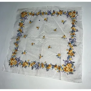 Vintage Handkerchief Hanky Floral Print Pin Dot Gold Blue Purple Hankie New NOS thumbnail 2