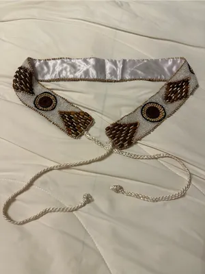 Beaded Tie-Front Waist Belt in White and Brown - New thumbnail 2
