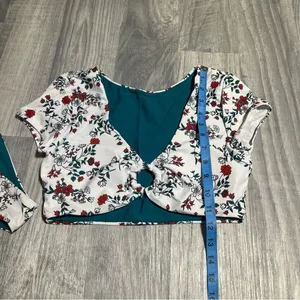 Zaful Teal Green White Floral Swim Suit Bikini Set; Medium thumbnail 6