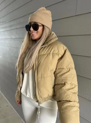 Bershka nwt camel puffer padded jacket thumbnail 4