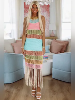 Mable fringe crochet dress Vacation Worthy Maxi Coverup colorful resortwear aqua thumbnail 3
