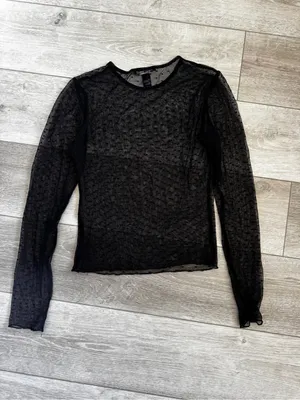 Forever 21 Black Sheer Dot-Textured Long Sleeve Top thumbnail 3