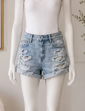 American Eagle Womens Relaxed Short Light Wash Distressed Denim 4 thumbnail 1