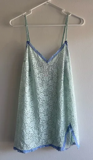 Victoria's Secret Teal Lace Slip with Blue Trim thumbnail 1