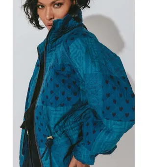 Cleobella Quilted Patchwork Lightweight Jacket Indigo Womens Size Small thumbnail 1