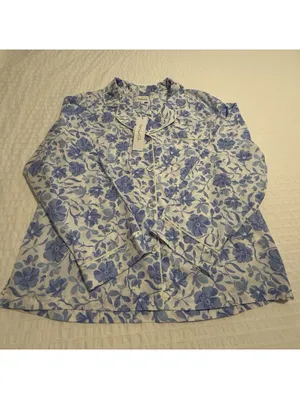 BedHead PJS Pajamas Blue Floral Print White Cotton Pants & Shirt Set NWT Large thumbnail 15