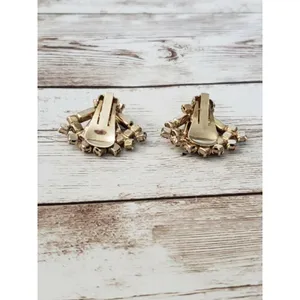 Vintage Clip On Earrings Orange & Amber Tone Gems Fan Shape Statement Earrings thumbnail 3