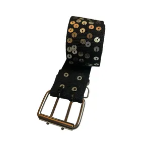 Black Sequin Indie Sleaze 90s Mall Rat Belt Y2K Emo Glam Grunge Canvas EUC 45" thumbnail 5