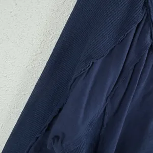 Soft Surroundings Navy Blue Cotton Mixed Ribbed Knit Button Detail V-Neck Top 2X thumbnail 4