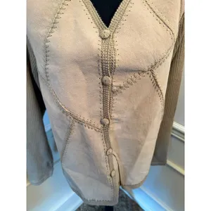 NWT VTG Selene Sport Cardigan Leather Patchwork Wool Blend Deadstock Mix Media thumbnail 4