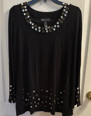INC Black Top with Gems and Rivets Size M thumbnail 1