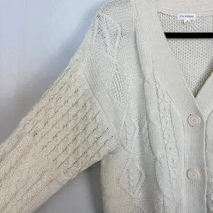 Blu Pepper Cropped Button Down Cardigan Cream Cable Knit Cozy Size Large thumbnail 4