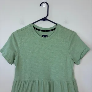 Gap T-Shirt Dress Green Crewneck Short Sleeve Tiered Skirt Side Pockets Size XS thumbnail 3