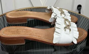 Kate Spade New York Brie Sandals Women’s 8.5 M White Leather Gold Chain Fringe thumbnail 1
