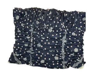 Free People Tube Top Navy Blue‎ White Polka Dot Ruched Ruffle Fitted Large thumbnail 1