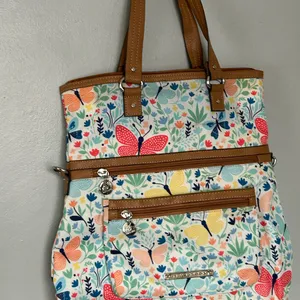 Floral Butterfly Tote Bag with Tan Accents thumbnail 2