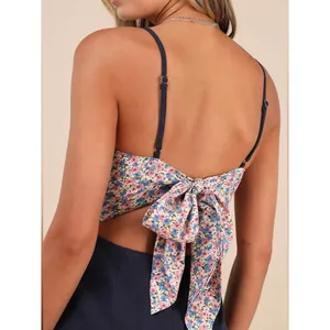 Lulus Significant Sweetie Navy Blue Tie-Back Skort Romper Size Large Linen Beach thumbnail 3