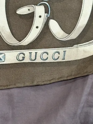 Gucci Silk Wrap/ Scarf Chains and Straps Brown and Blue Approx size 25” x 26” thumbnail 6