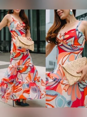 Alexis for Target Abstract Print Ruffle Tiered Maxi Dress Red Orange Size XXS thumbnail 2