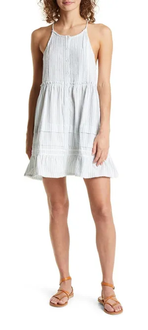 FREE PEOPLE Desert Days Stripped‎ Mini Dress Med Blue Boho Coastal Cottagecore thumbnail 1