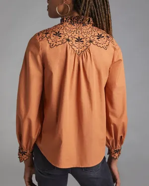 Anthropologie Scalloped Embroidered Buttondown Shirt, Size 8 thumbnail 3