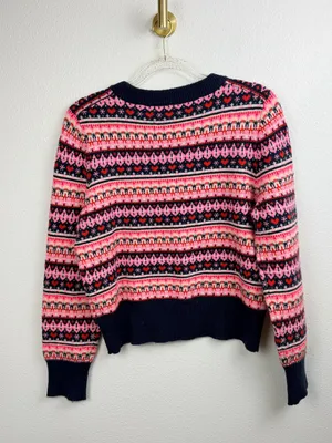 J. Crew Knit Pink Heart Winter Patterned Crewneck Sweater Size M thumbnail 4