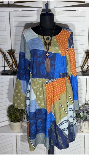 Vintage 90s boho dress patchwork hippie langenlook paisley floral 70s cottage M thumbnail 1