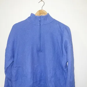 Aerie purple waffle knit quarter zip long sleeve top thumbnail 2