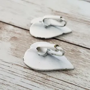 Vintage Clip On Earrings - Painted Silver Heart - 1 & 5/8" thumbnail 3
