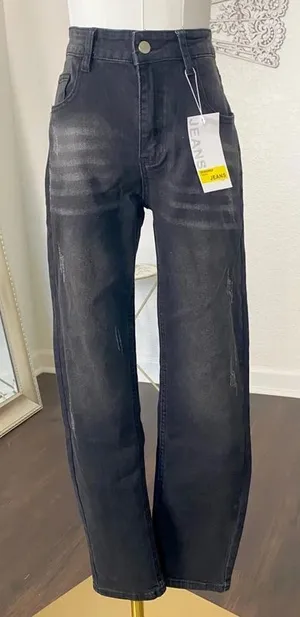 NWT Black Gray Distressed High Waisted Loose Mom Jeans Size S thumbnail 1