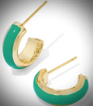 Kendra Scott Ainsley Gold Huggie Earrings in Green Enamel thumbnail 1