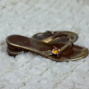 Gucci Gold and Brown Sandals with Metallic Straps thumbnail 2