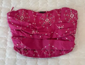 ZARA pink embroidered eyelet corset top thumbnail 1