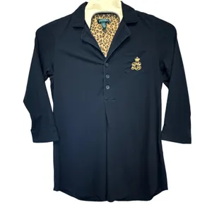 Lauren Ralph Lauren Sleep Shirt Dress XL Leopard Trim Crest Logo Old Money Mobb thumbnail 1